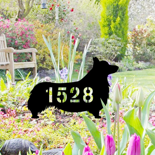 Custom Address Number Corgi Dog Metal Yard Sign, Front Door Steel Sign, Gift For Corgi Lovers, Metal - metal sign