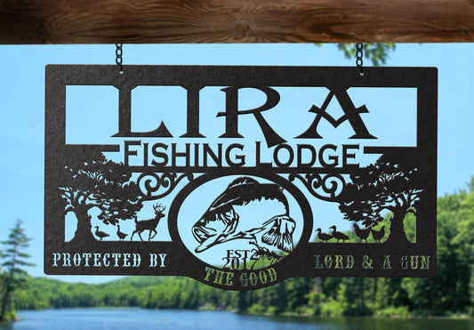 Custom Fishing Lodge Metal Sign - 8 inches - metal sign