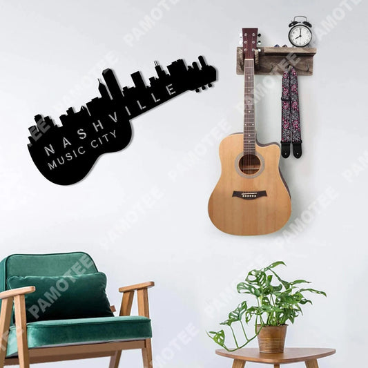 Nashville Music City Guitar Metal Sign, Gift For Musician, Guitar Player, Metal Laser Cut Metal Signs Custom Gift Ideas - 8 inches - metal sign