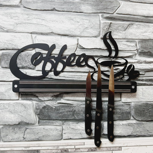 Magnetic Knife Holder Coffee Metal Kitchen Wall Decor - 8 inches - metal sign