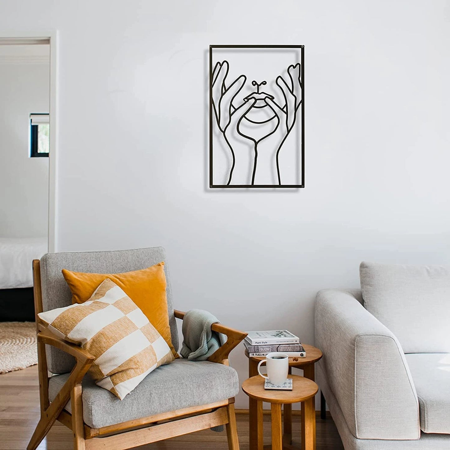 Black Metal Wall Decor Real Wall Sculptures Modern Abstract Minimalist Single Line Female Home Hanging Decor
