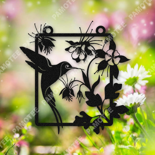 Hummingbird And Flowers Metal Garden Art, Metal Sign For Gardening Lovers, Metal Laser Cut Metal Signs Custom Gift Ideas - 8 inches - metal sign