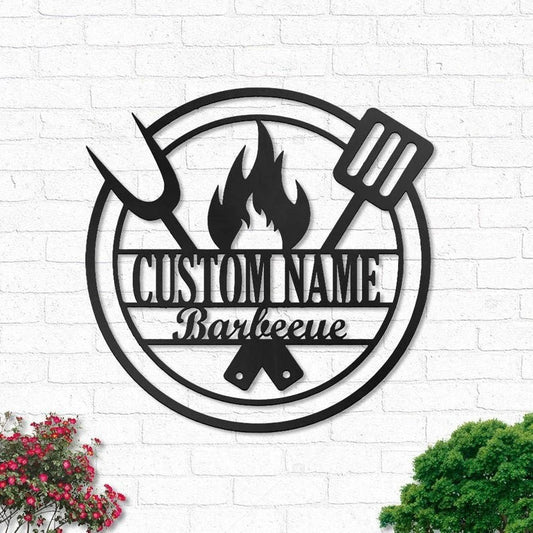 Custom Grill Personalized Bbq Name Sign Decoration For Living Room Barbecue Outdoor Dad Gifts - 8 inches - metal sign