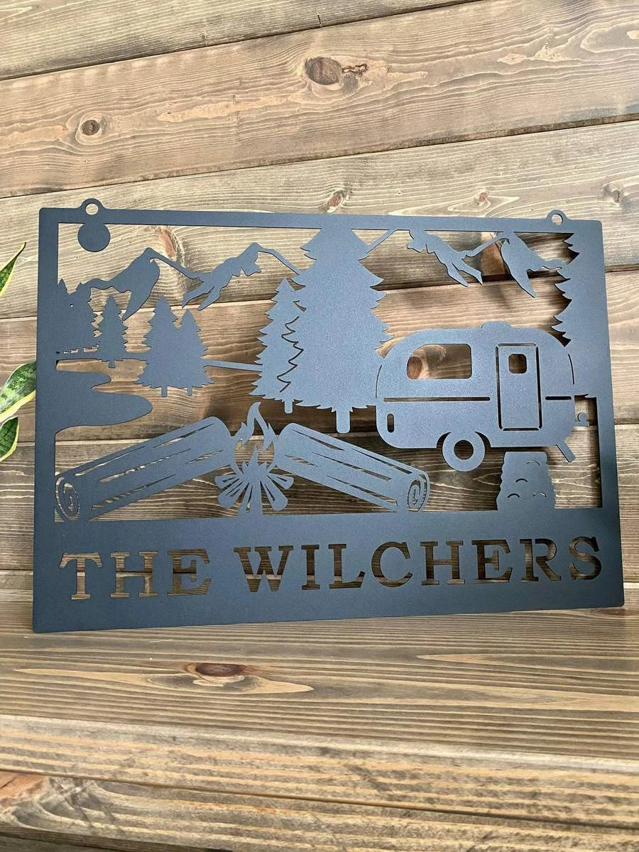 Camper rv & Campfire Sign Cut Metal Sign Metal House Sign