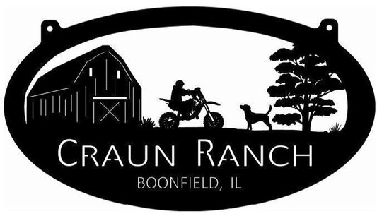 Dirt Bike Metal Sign With Dirt Bike Dog Barn Scene Metal House Sign - 8 inches - metal sign