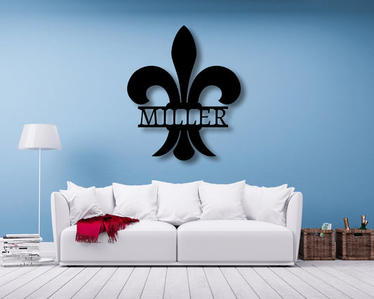 Fleur De Lis Customized Sign, Wall Mount Personalized Fleur De Lis, Pesonalized Fleur De Lis, Last Name - metal sign