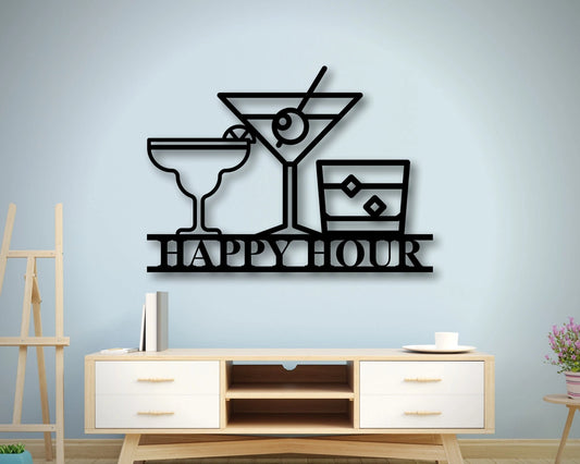 Personalized Bar Theme Sign, Custom Happy Hour Sign, Whiskey Sign, Metal Family Name Sign With Margarita - metal sign
