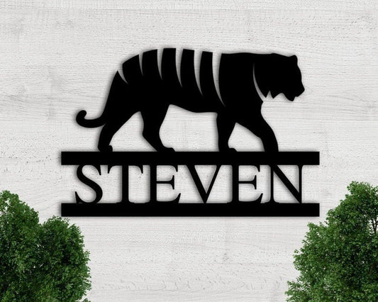 Custom Metal Tiger Sign Wall Hanging Tiger Sign Big Cat Custom Name Sign Custom Personalizedwildlife catsign - 8 inches - metal sign