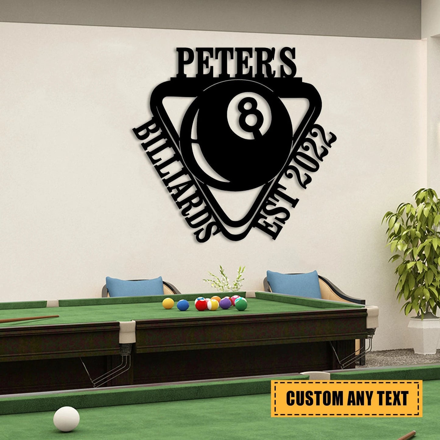 Customized 8 Ball Billards Metal Sign Monogram, Billards Room Decor Laser Cut Metal Signs Custom Gift Ideas