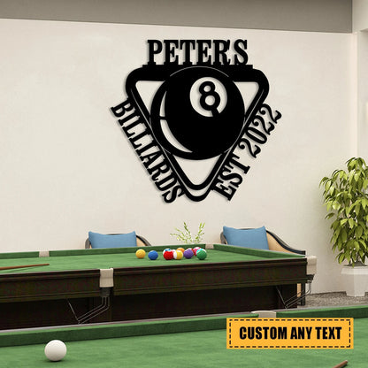 Customized 8 Ball Billards Metal Sign Monogram, Billards Room Decor Laser Cut Metal Signs Custom Gift Ideas