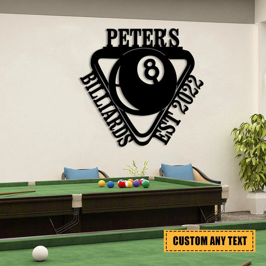 Customized 8 Ball Billards Metal Sign Monogram, Billards Room Decor Laser Cut Metal Signs Custom Gift Ideas - 8 inches - metal sign