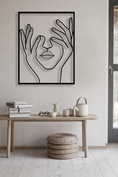 Hand On Face Metal Wall Art Female One Line Minimal Wall Decor Wall Art Cut Metal Sign Laser Cut Metal Signs Custom Gift Ideas