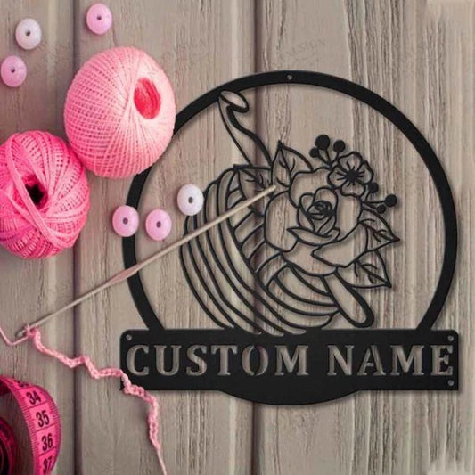 Personalized Crochet Monogram Metal Wall Decor Vi, Cut Metal Sign, Metal Wall Art, Metal House Sign - metal sign