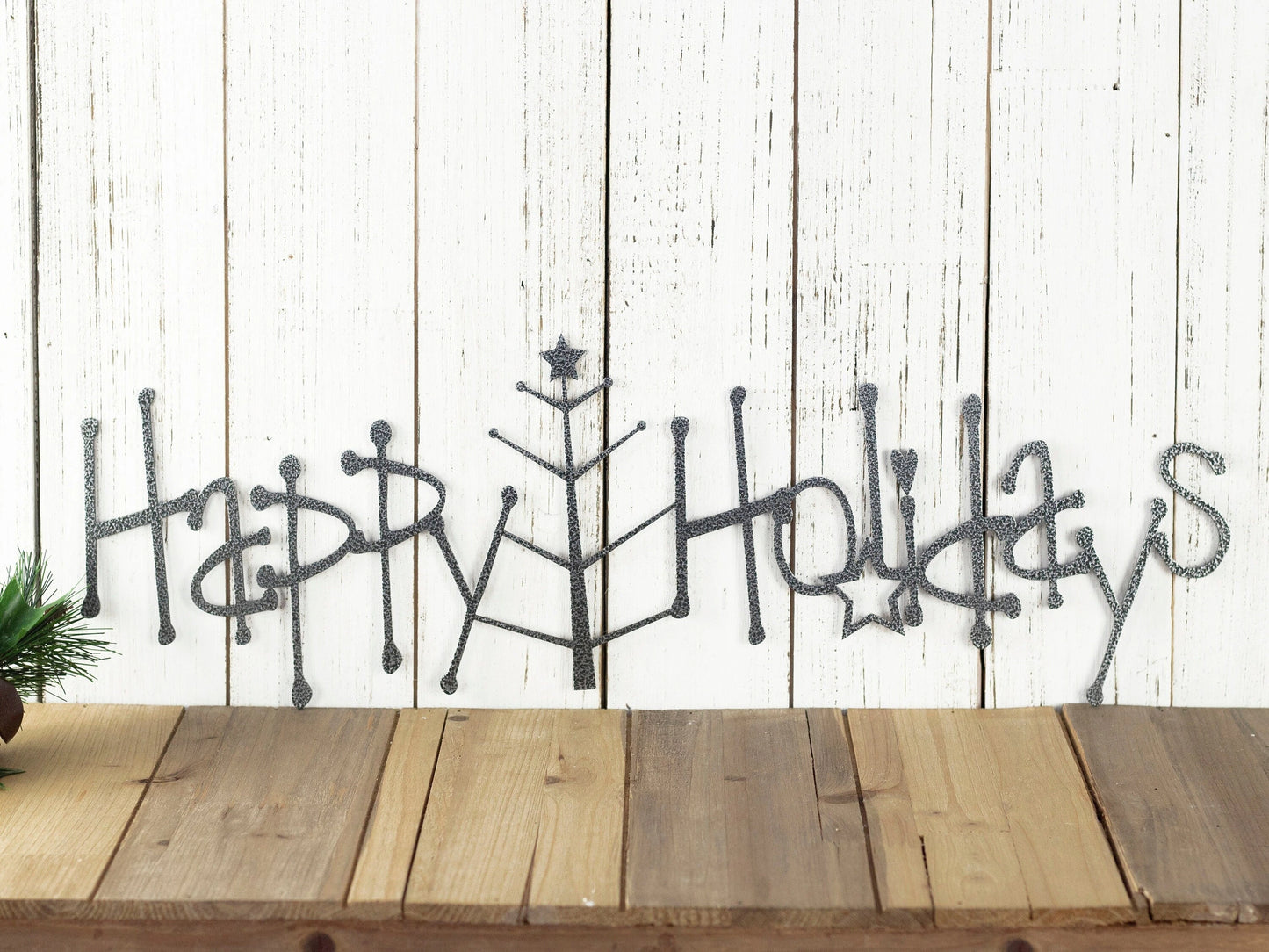 Happy Holidays Metal Sign With Christmas Tree Silver Christmas Tree Outdoor Sign Holiday Decor Christmas