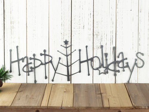 Happy Holidays Metal Sign With Christmas Tree Silver Christmas Tree Outdoor Sign Holiday Decor Christmas