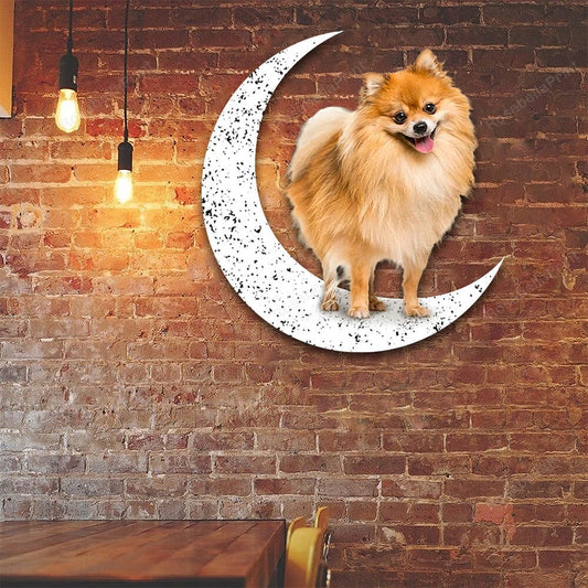 Dog Metal Sign Yellow Pomeranian 2 Sit On The Moon Gift for Dog Lover - 8 inches - metal sign