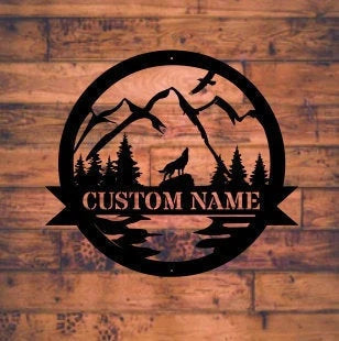 Personalized Howling Wolf Metal Ranch Sign Outdoor Weatherproof Sign Farm Sign Custom Metal Sign - 8 inches - metal sign