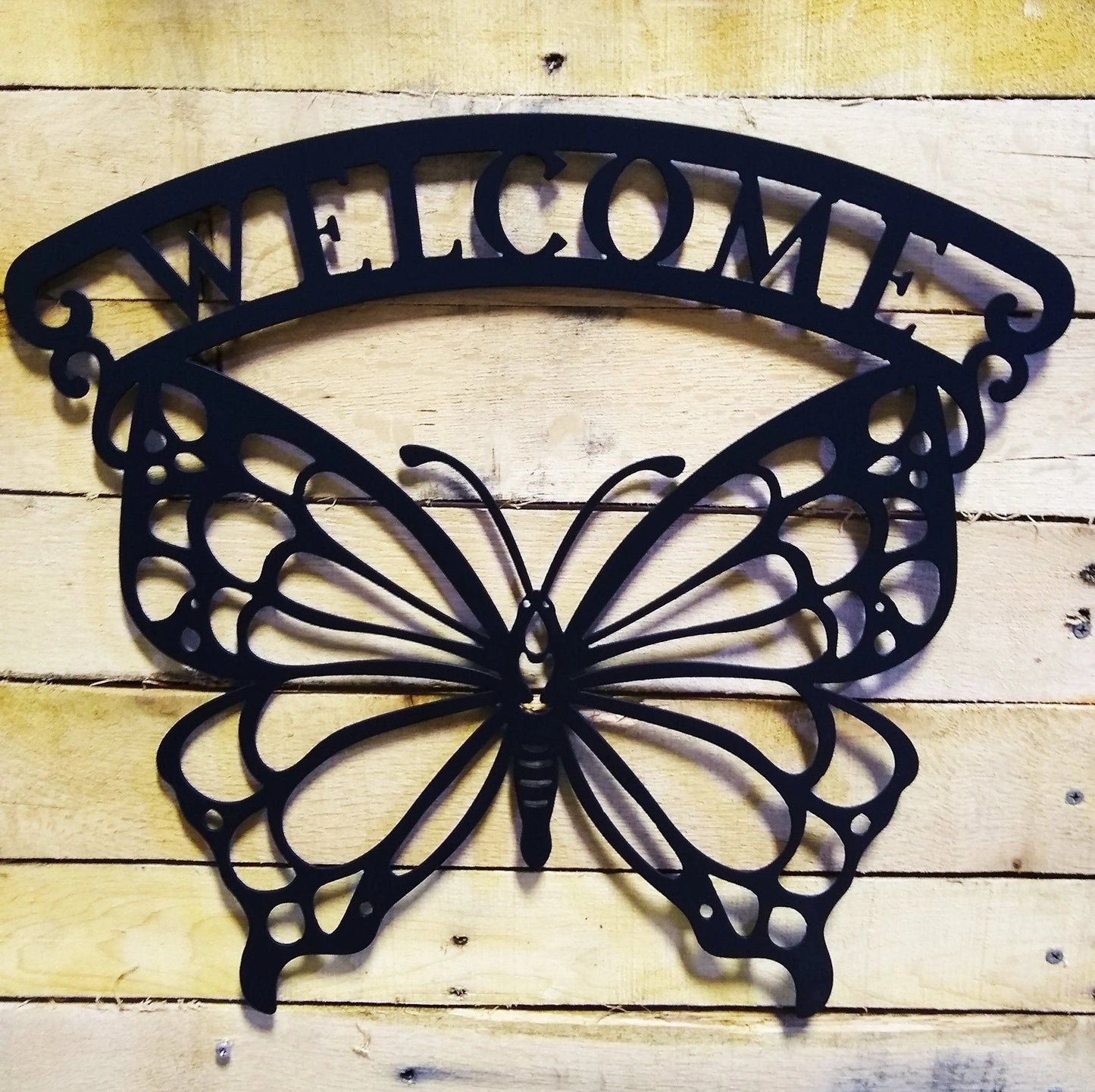 Welcome Butterfly Metal Wall Sign Steel Cut Metal Sign Wall Metal Art