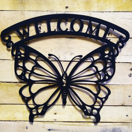 Welcome Butterfly Metal Wall Sign Steel Cut Metal Sign Wall Metal Art
