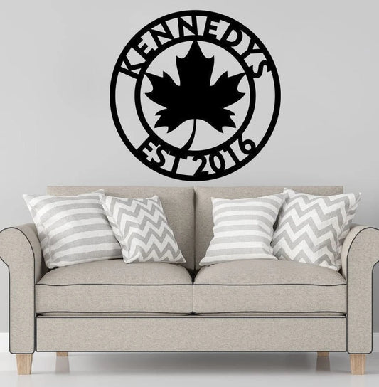 Personalized Family Name Metal Sign, Housewarming Gift, Canada Leaf Cottage Sign, Wedding Gift, Leaf - wedding detail