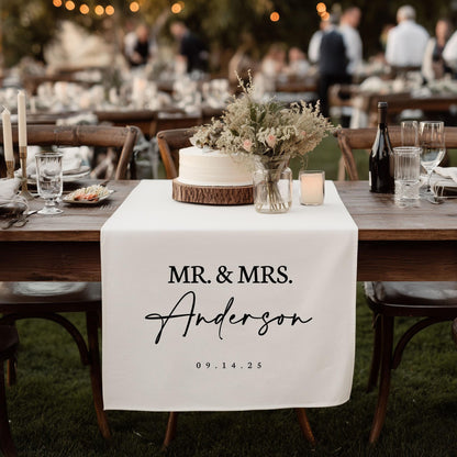 Wedding Table Runner, Personalized Last Name Sign, Custom Linen Wedding Banner, Sweetheart Table Decor, Wedding Reception ...