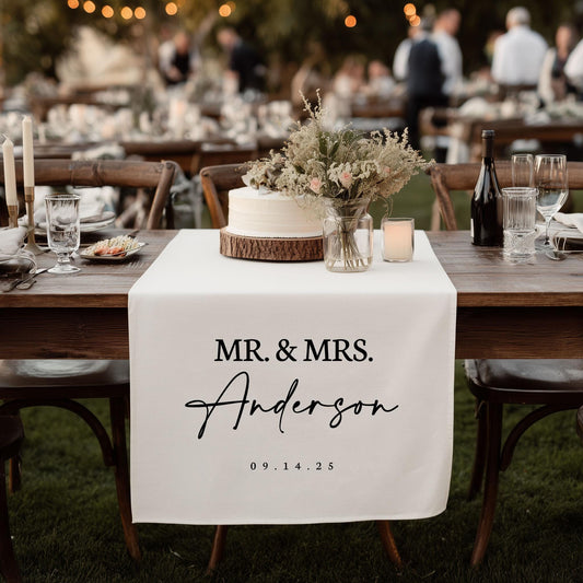Wedding Table Runner, Personalized Last Name Sign, Custom Linen Wedding Banner, Sweetheart Table Decor, Wedding Reception ...