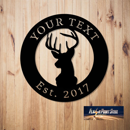 Ranch Sign, Farm Sign, Hunting Sign, Deer Shape Personalized Circle With Custom Text. Plasma Cut Steel Sign ,steel Art Laser Cut Metal Signs Custom Gift Ideas