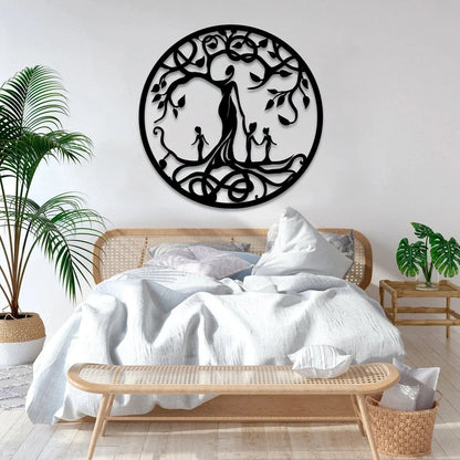 Mom And Three Children Tree Of Life Metal Art, Mother's Day Gift Laser Cut Metal Signs Custom Gift Ideas