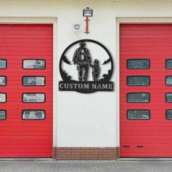 Firefighter Dad And Son Personalized Monogram Metal Wall Decor, Cut Metal Sign, Metal Wall Art, Metal House Sign Laser Cut Metal Signs Custom Gift Ideas