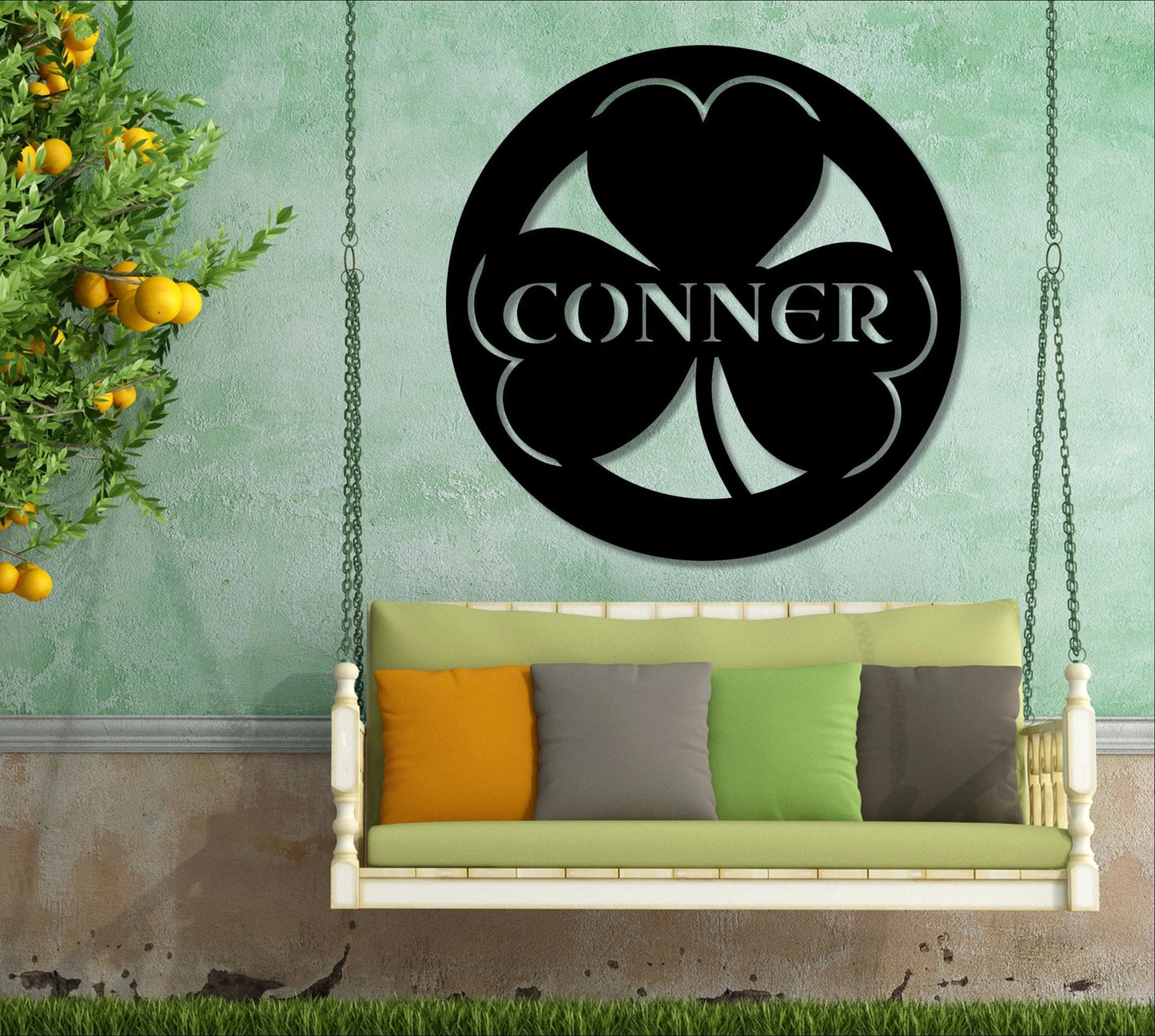 Metal Shamrock Name Sign, Personalized Gift, Housewarming Gift, Irish Decor, Monogram Circle, Last Name, Celtic, Clover, Custom Laser Cut Metal Signs Custom Gift Ideas