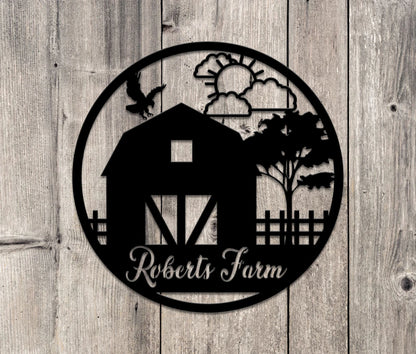 Personalized Farm Scene Metal Sign, Family Name Sign, Housewarming Gift, Personalized Metal Wall Art, Personalized Farm Monogram Metal Sign, Laser Cut Metal Signs Custom Gift Ideas