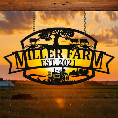 Personalized Metal Farm Sign Cow Tractor Monogram Custom Outdoor Farmhouse Ranch Barn Front Gate Wall Decor Art Gift