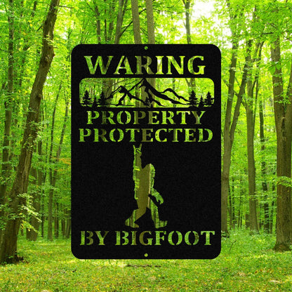 Warning Property Protected By Bigfoot Metal Sign, Funny Cabin Sign Laser Cut Metal Signs Custom Gift Ideas