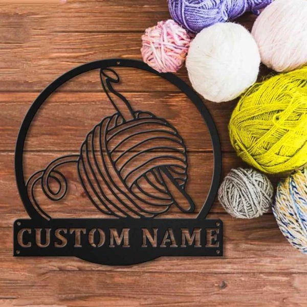 Personalized Crochet Monogram Metal Wall Decor V, Cut Metal Sign, Metal Wall Art, Metal House Sign, Metal Laser Cut Metal Signs Custom Gift Ideas