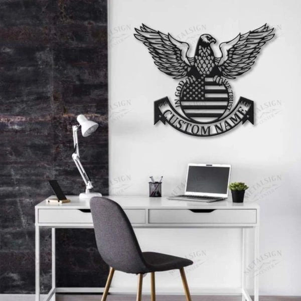Eagle American Flag Personalized Metal Wall Decor, Cut Metal Sign, Metal Wall Art, Metal House Sign Laser Cut Metal Signs Custom Gift Ideas