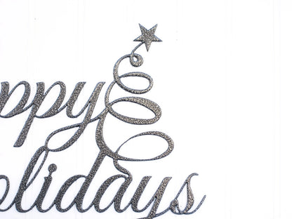 Happy Holidays Christmas Metal Sign Silver, Metal Wall Art, Holiday Decorations, Christmas Gifts, Christmas Laser Cut Metal Signs Custom Gift Ideas