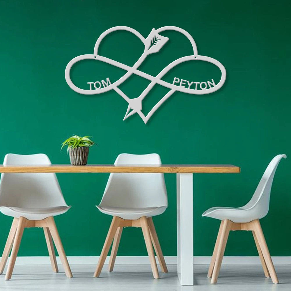 Personalized Name Infinity Heart Steel Wall Decor Metal Wall Art Metal Home Decor Steel Wall Decor Metal Sign Anniversary Laser Cut Metal Signs Custom Gift Ideas