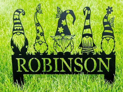 Garden Gnome Yard Stake Custom Family Name Sign Christmas Gnome Stakes Gnome Metal Art Gnome Monogram Yard Decor Outdoor Decor