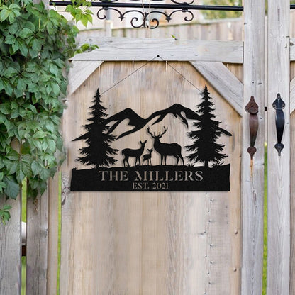 Personalized Family Name Deer Doe Fawn Hunting Hunter Metal Sign, Metal Laser Cut Metal Signs Custom Gift Ideas