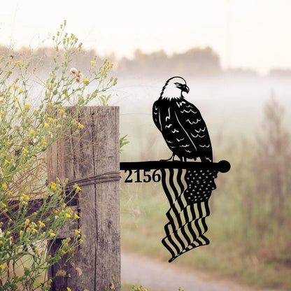 Customized Address Number Eagle American Flag Metal Tree Stake, Gift For Dad Laser Cut Metal Signs Custom Gift Ideas
