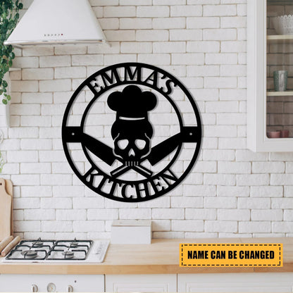 Personalized Name Skull Cooking Chef Metal Sign, Metal Laser Cut Metal Signs Custom Gift Ideas