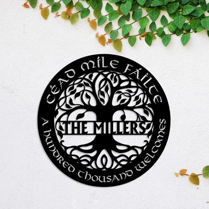 Personalized Tree Of Life Cead Mile Failte Irish Celtic Metal Sign, Metal Laser Cut Metal Signs Custom Gift Ideas
