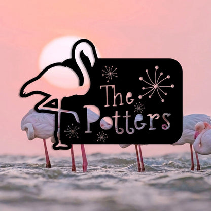 Customized Family Name Pink Flamingo Metal Sign, Beach Plaque Laser Cut Metal Signs Custom Gift Ideas