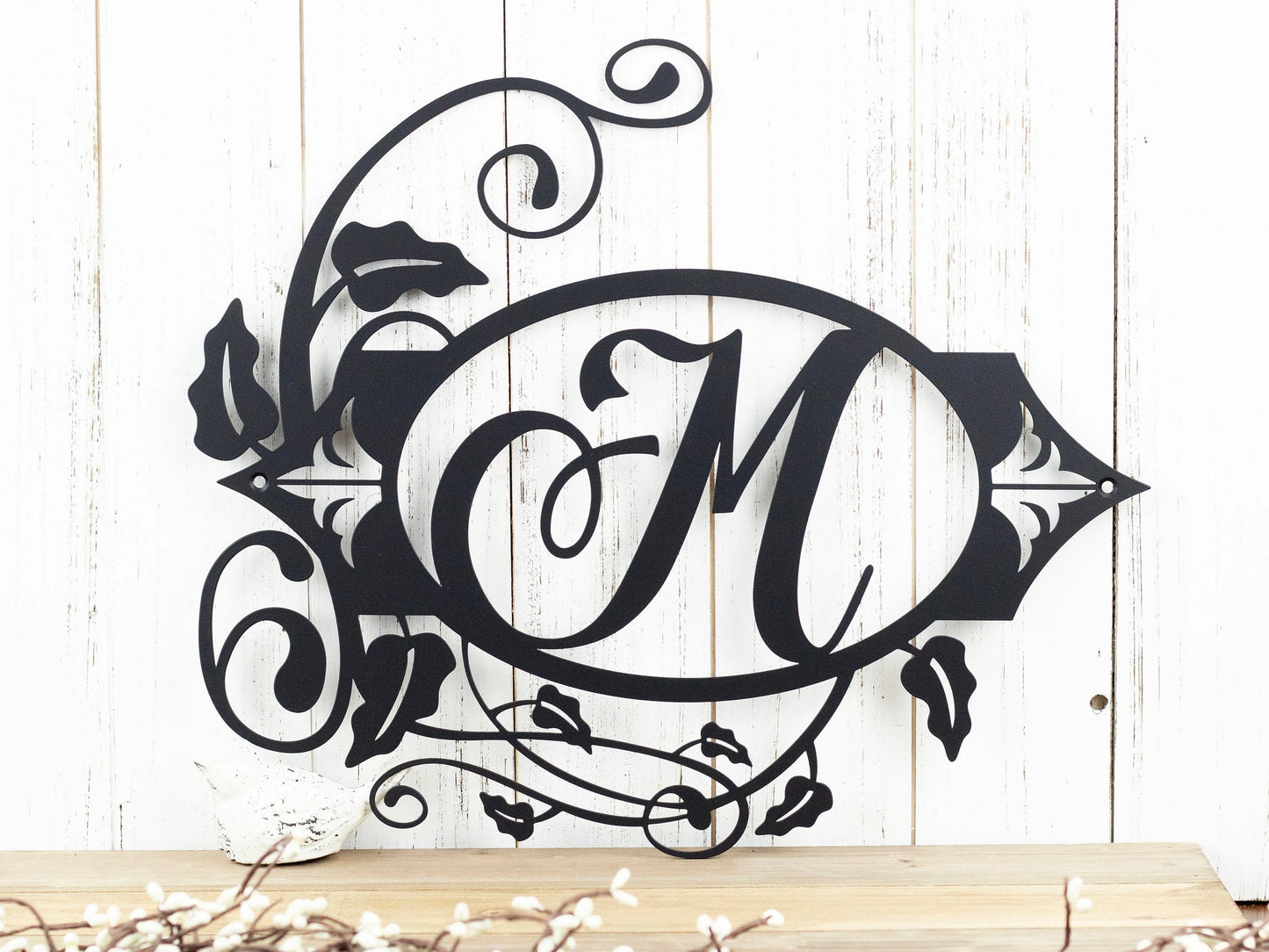 Metal Family Sign, Vine Monogram, Flourish Monogram, Outdoor Metal Wall Art, Personalized Sign, Laser Cut Sign, Matte Black Shown, Laser Cut Metal Signs Custom Gift Ideas