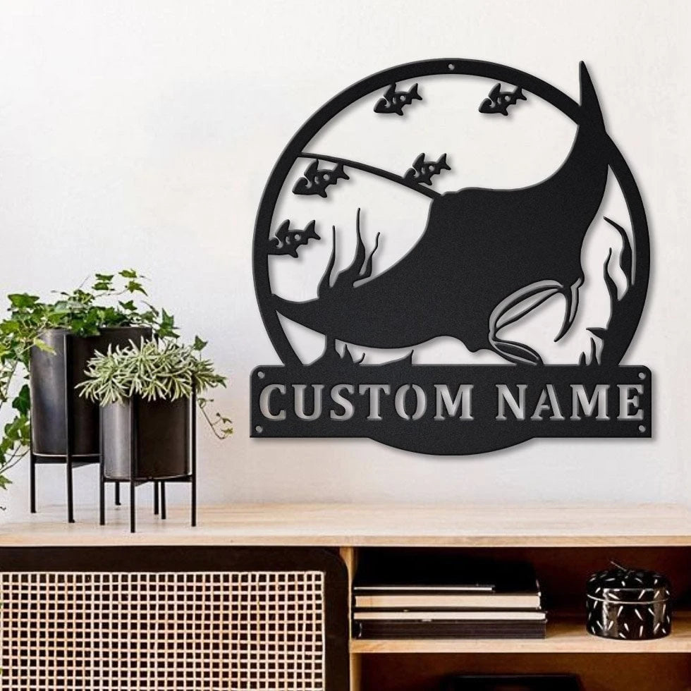 Personalized Manta Rays Monogram Metal Sign Art, Custom Manta Rays Monogram Metal Sign, Birthday Gift, Animal Funny, Father's Day Gift, Laser Cut Metal Signs Custom Gift Ideas