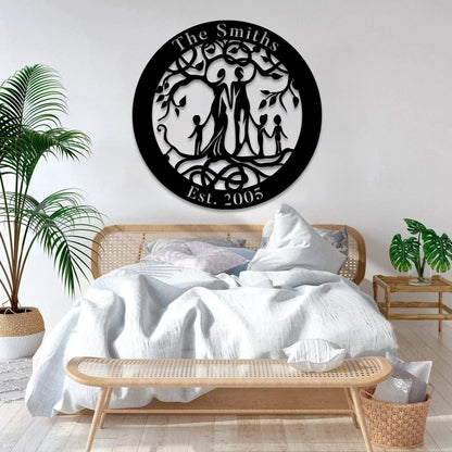 Customized Name And Date Five Members Family Tree Of Life Metal Art Laser Cut Metal Signs Custom Gift Ideas