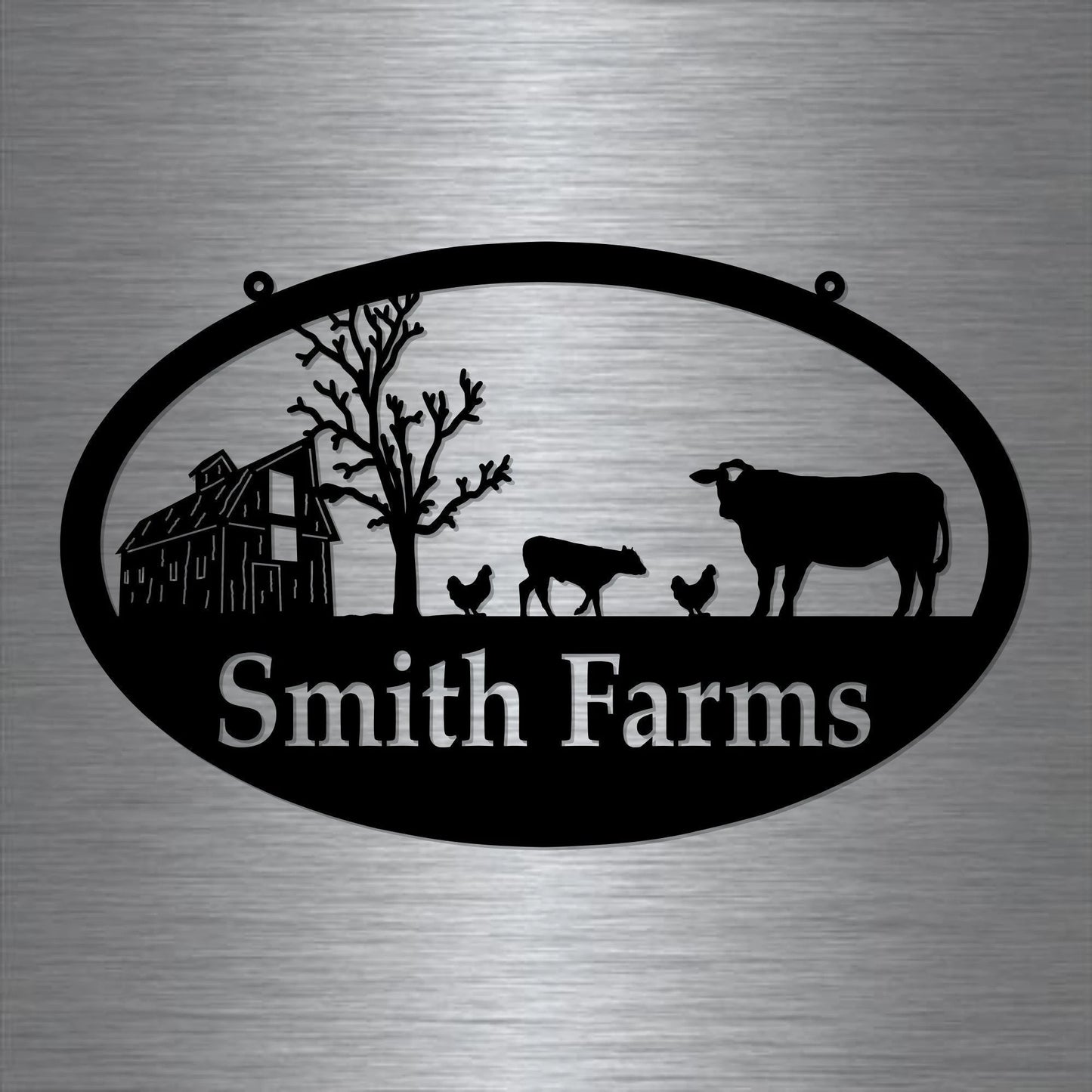 Metal Farm Sign ,barn And Cow And Chickens Personalized Family Name Metal Sign Wedding Gift Personalized Gift Metal Wall Art, Laser Cut Metal Signs Custom Gift Ideas