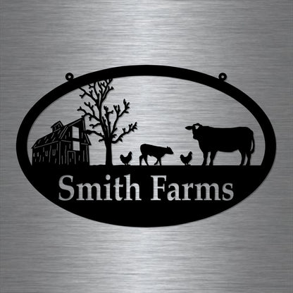Metal Farm Sign ,barn And Cow And Chickens Personalized Family Name Metal Sign Wedding Gift Personalized Gift Metal Wall Art, Laser Cut Metal Signs Custom Gift Ideas