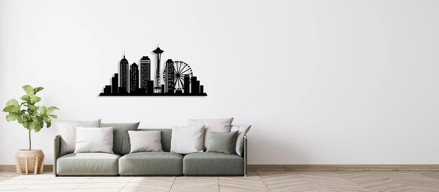 Seattle City Silhouette Metal Wall Art, Metal Wall Decor, Housewarming Gift, Home Office Living Room Decor, Wall Hangings,, Metal Laser Cut Metal Signs Custom Gift Ideas