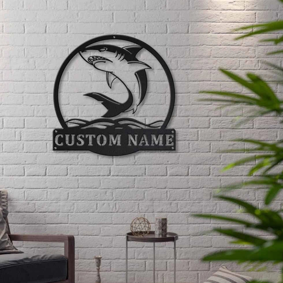 Personalized Shark Monogram Metal Sign Art, Custom Shark Monogram Metal Sign, Birthday Gift, Animal Funny, Father's Day Gift Laser Cut Metal Signs Custom Gift Ideas